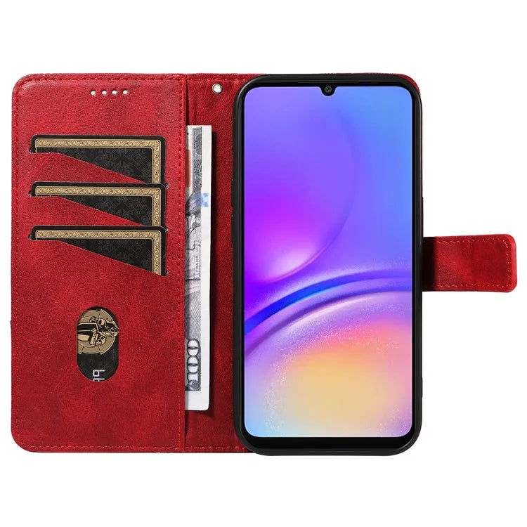 For Samsung Galaxy A06 Case Leather Geometric Line Wallet Phone Cover with Wrist Strap