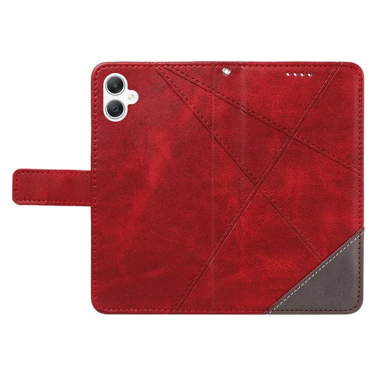 For Samsung Galaxy A06 Case Leather Geometric Line Wallet Phone Cover with Wrist Strap