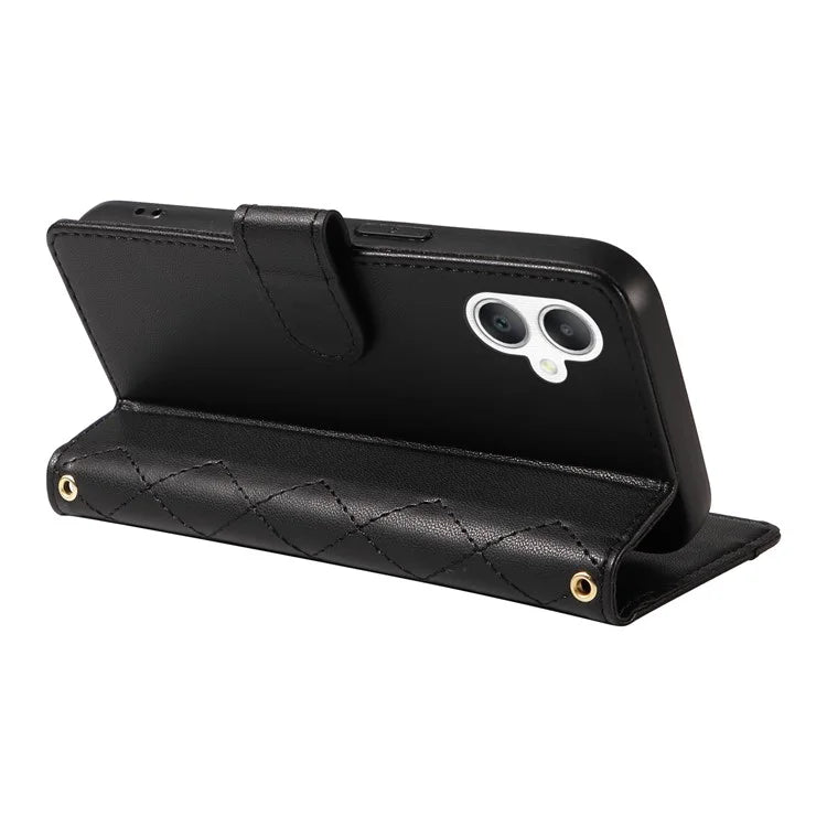 For Samsung Galaxy A06 Case Wallet Rhombus Leather Phone Cover with Shoulder Strap, Wrist Strap