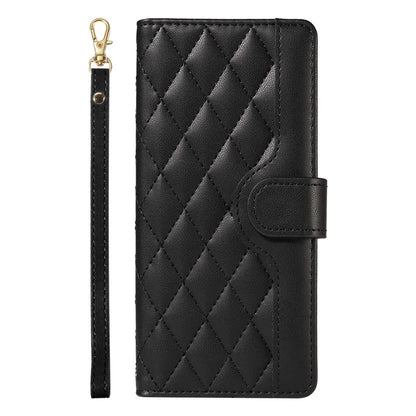 For Samsung Galaxy A06 Case Wallet Rhombus Leather Phone Cover with Shoulder Strap, Wrist Strap