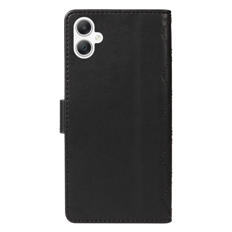 For Samsung Galaxy A06 Case Wallet Rhombus Leather Phone Cover with Shoulder Strap, Wrist Strap