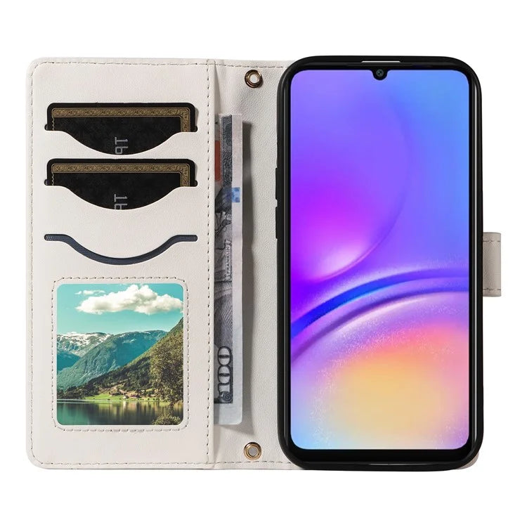 For Samsung Galaxy A06 Case Wallet Rhombus Leather Phone Cover with Shoulder Strap, Wrist Strap