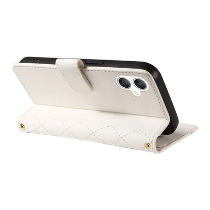 For Samsung Galaxy A06 Case Wallet Rhombus Leather Phone Cover with Shoulder Strap, Wrist Strap