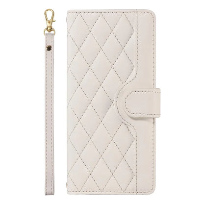 For Samsung Galaxy A06 Case Wallet Rhombus Leather Phone Cover with Shoulder Strap, Wrist Strap