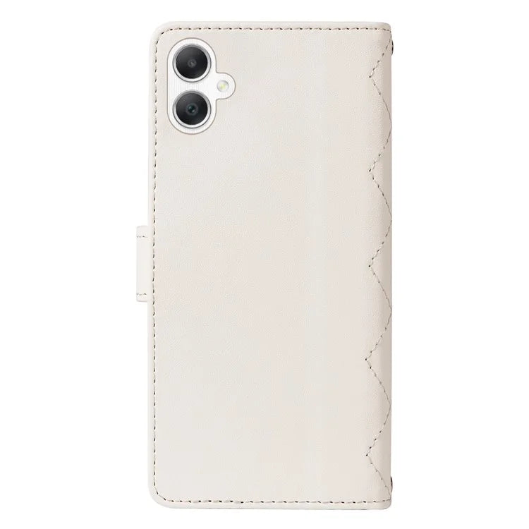 For Samsung Galaxy A06 Case Wallet Rhombus Leather Phone Cover with Shoulder Strap, Wrist Strap