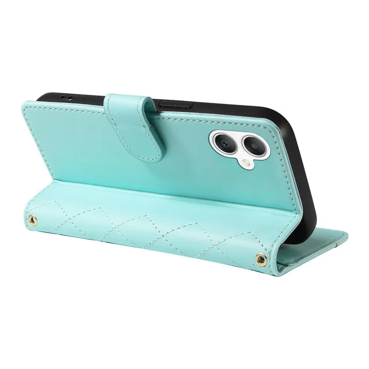 For Samsung Galaxy A06 Case Wallet Rhombus Leather Phone Cover with Shoulder Strap, Wrist Strap