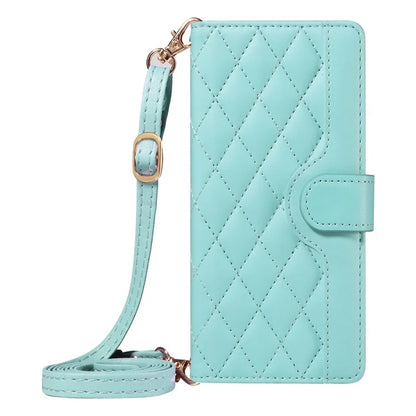 For Samsung Galaxy A06 Case Wallet Rhombus Leather Phone Cover with Shoulder Strap, Wrist Strap