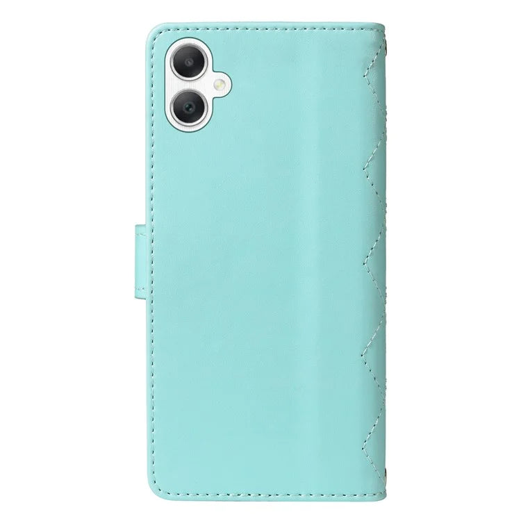 For Samsung Galaxy A06 Case Wallet Rhombus Leather Phone Cover with Shoulder Strap, Wrist Strap