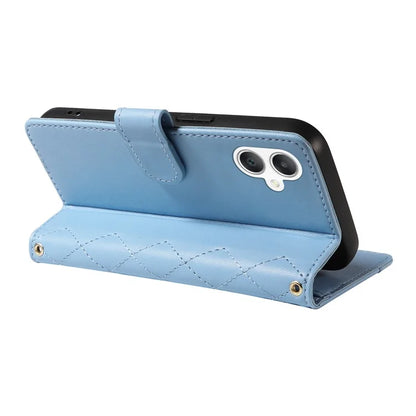 For Samsung Galaxy A06 Case Wallet Rhombus Leather Phone Cover with Shoulder Strap, Wrist Strap