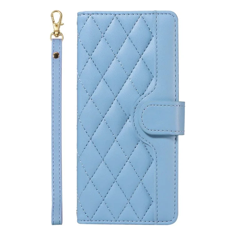 For Samsung Galaxy A06 Case Wallet Rhombus Leather Phone Cover with Shoulder Strap, Wrist Strap