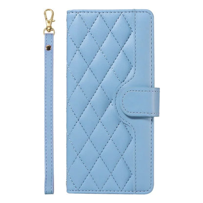 For Samsung Galaxy A06 Case Wallet Rhombus Leather Phone Cover with Shoulder Strap, Wrist Strap