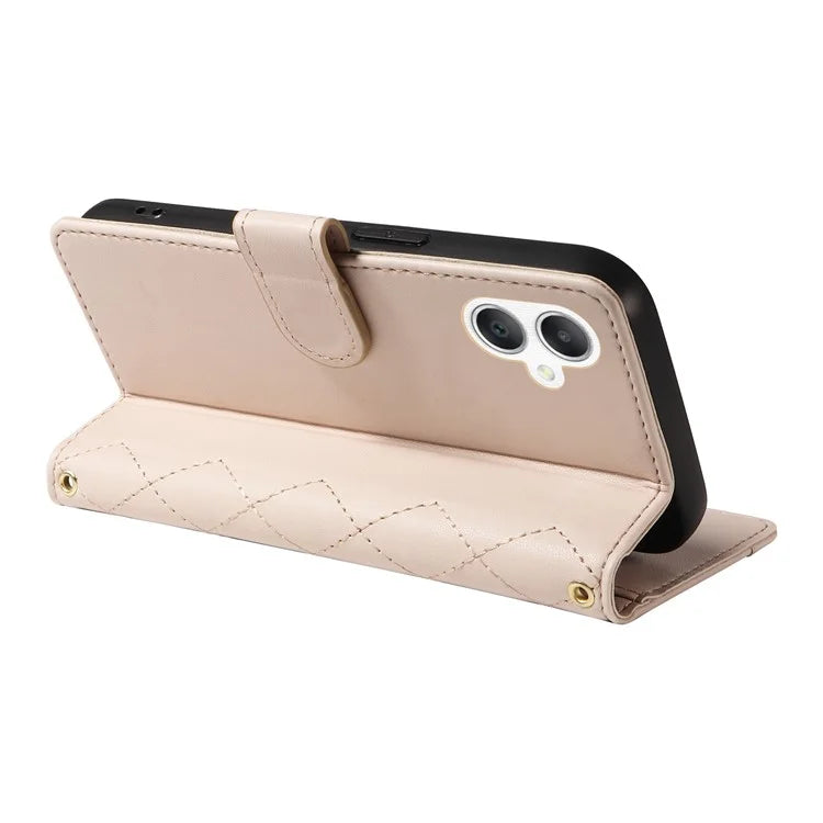 For Samsung Galaxy A06 Case Wallet Rhombus Leather Phone Cover with Shoulder Strap, Wrist Strap