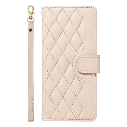 For Samsung Galaxy A06 Case Wallet Rhombus Leather Phone Cover with Shoulder Strap, Wrist Strap