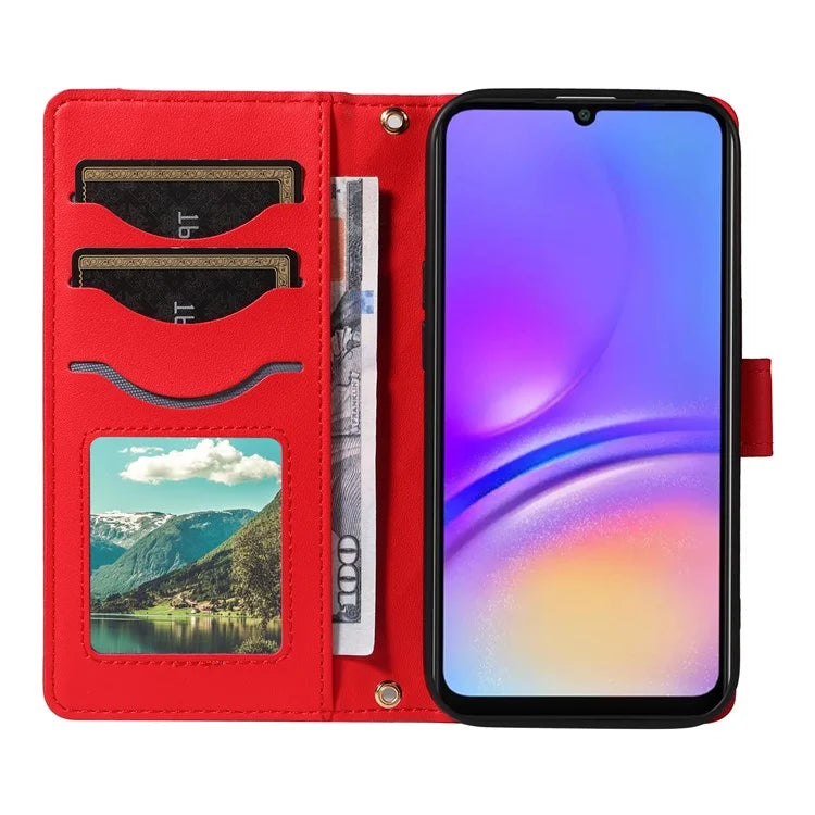 For Samsung Galaxy A06 Case Wallet Rhombus Leather Phone Cover with Shoulder Strap, Wrist Strap