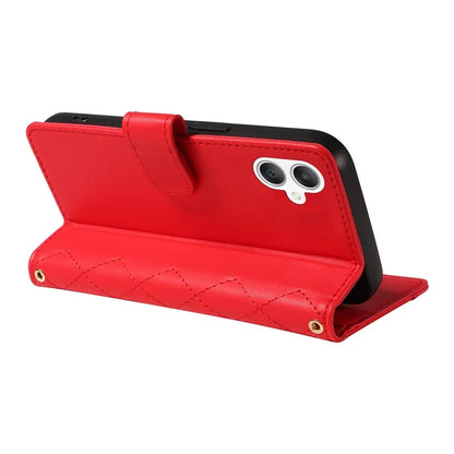 For Samsung Galaxy A06 Case Wallet Rhombus Leather Phone Cover with Shoulder Strap, Wrist Strap