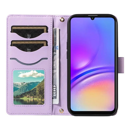 For Samsung Galaxy A06 Case Wallet Rhombus Leather Phone Cover with Shoulder Strap, Wrist Strap