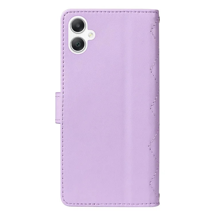 For Samsung Galaxy A06 Case Wallet Rhombus Leather Phone Cover with Shoulder Strap, Wrist Strap