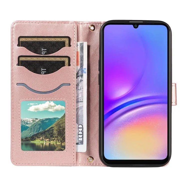 For Samsung Galaxy A06 Case Wallet Rhombus Leather Phone Cover with Shoulder Strap, Wrist Strap