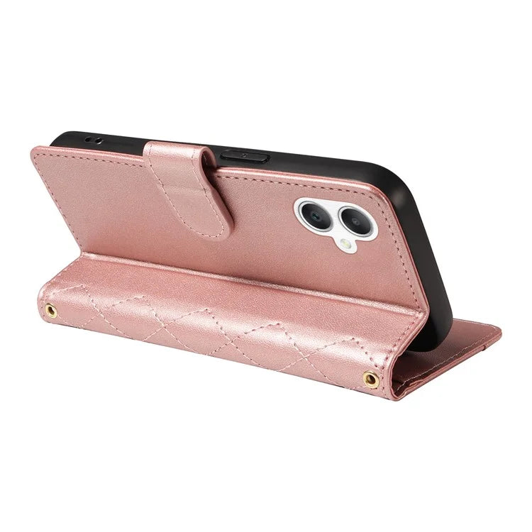 For Samsung Galaxy A06 Case Wallet Rhombus Leather Phone Cover with Shoulder Strap, Wrist Strap