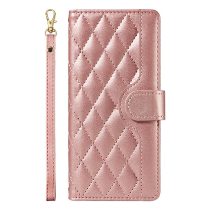 For Samsung Galaxy A06 Case Wallet Rhombus Leather Phone Cover with Shoulder Strap, Wrist Strap