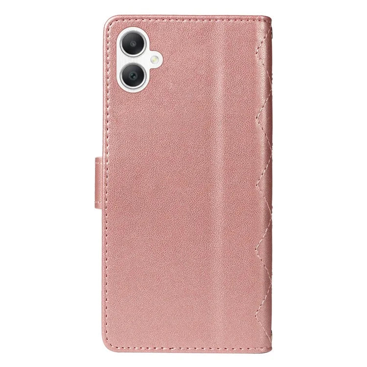 For Samsung Galaxy A06 Case Wallet Rhombus Leather Phone Cover with Shoulder Strap, Wrist Strap