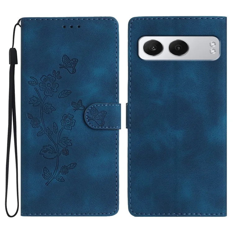 For OnePlus Nord 4 Case Leather Imprinted Flower Phone Cover Wallet with Wrist Strap