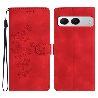 For OnePlus Nord 4 Case Leather Imprinted Flower Phone Cover Wallet with Wrist Strap
