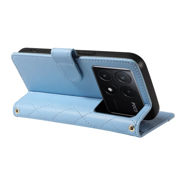 For Xiaomi Poco F6 Pro 5G / Redmi K70 5G / K70 Pro 5G Case Wallet Rhombus Leather Phone Cover with Shoulder Strap, Wrist Strap