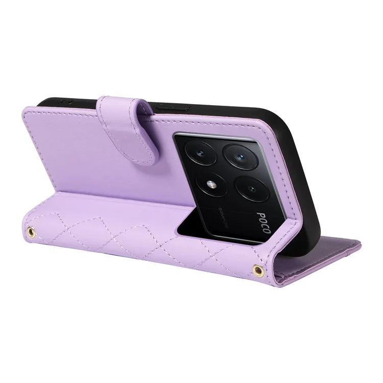 For Xiaomi Poco F6 Pro 5G / Redmi K70 5G / K70 Pro 5G Case Wallet Rhombus Leather Phone Cover with Shoulder Strap, Wrist Strap