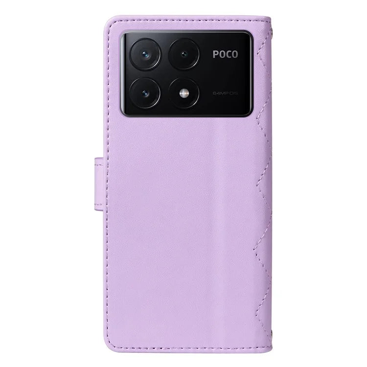 For Xiaomi Poco F6 Pro 5G / Redmi K70 5G / K70 Pro 5G Case Wallet Rhombus Leather Phone Cover with Shoulder Strap, Wrist Strap