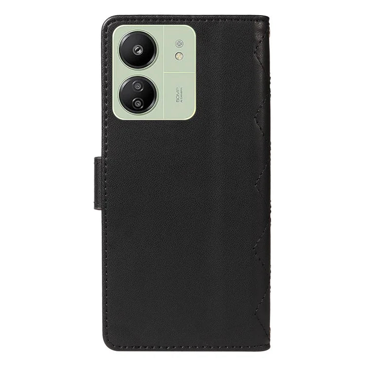 For Xiaomi Redmi 13C 5G / 13C 4G / 13R 5G /  Poco C65 4G / Poco M6 5G Case Wallet Rhombus Leather Phone Cover with Shoulder Strap, Wrist Strap