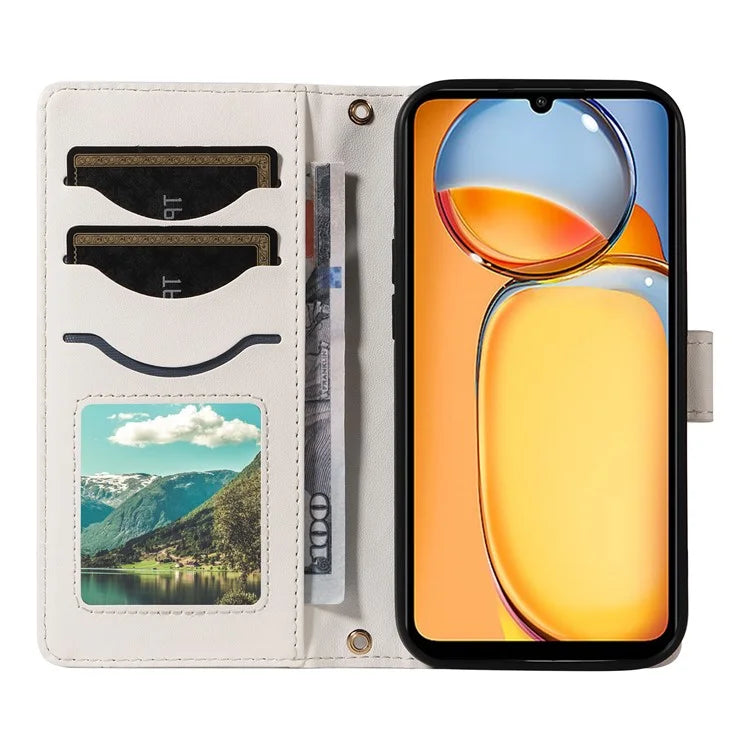 For Xiaomi Redmi 13C 5G / 13C 4G / 13R 5G /  Poco C65 4G / Poco M6 5G Case Wallet Rhombus Leather Phone Cover with Shoulder Strap, Wrist Strap