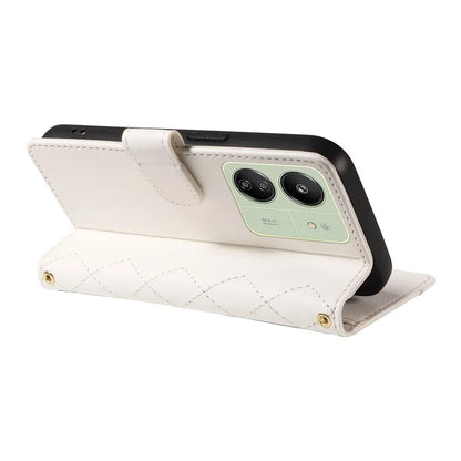 For Xiaomi Redmi 13C 5G / 13C 4G / 13R 5G /  Poco C65 4G / Poco M6 5G Case Wallet Rhombus Leather Phone Cover with Shoulder Strap, Wrist Strap