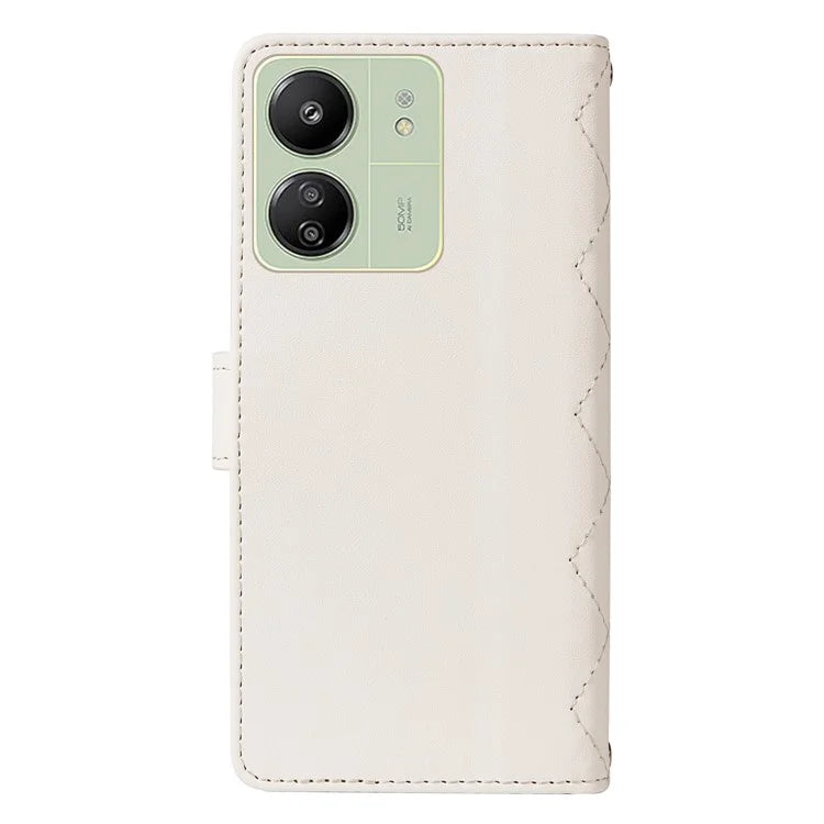 For Xiaomi Redmi 13C 5G / 13C 4G / 13R 5G /  Poco C65 4G / Poco M6 5G Case Wallet Rhombus Leather Phone Cover with Shoulder Strap, Wrist Strap