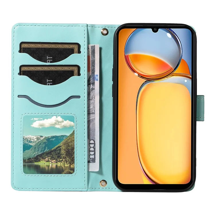 For Xiaomi Redmi 13C 5G / 13C 4G / 13R 5G /  Poco C65 4G / Poco M6 5G Case Wallet Rhombus Leather Phone Cover with Shoulder Strap, Wrist Strap