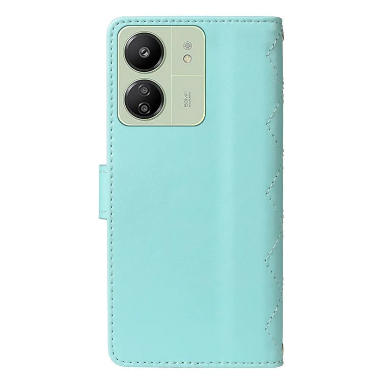 For Xiaomi Redmi 13C 5G / 13C 4G / 13R 5G /  Poco C65 4G / Poco M6 5G Case Wallet Rhombus Leather Phone Cover with Shoulder Strap, Wrist Strap