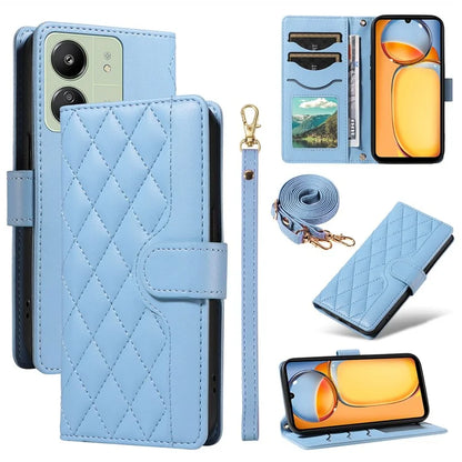 For Xiaomi Redmi 13C 5G / 13C 4G / 13R 5G /  Poco C65 4G / Poco M6 5G Case Wallet Rhombus Leather Phone Cover with Shoulder Strap, Wrist Strap