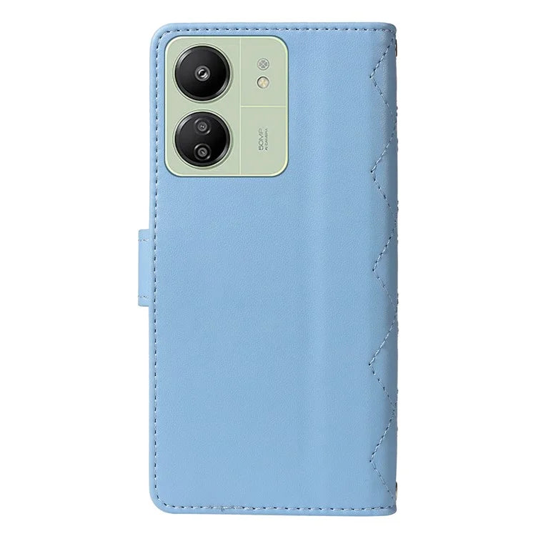 For Xiaomi Redmi 13C 5G / 13C 4G / 13R 5G /  Poco C65 4G / Poco M6 5G Case Wallet Rhombus Leather Phone Cover with Shoulder Strap, Wrist Strap