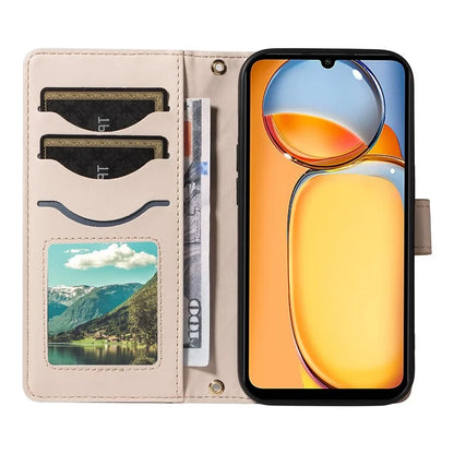 For Xiaomi Redmi 13C 5G / 13C 4G / 13R 5G /  Poco C65 4G / Poco M6 5G Case Wallet Rhombus Leather Phone Cover with Shoulder Strap, Wrist Strap