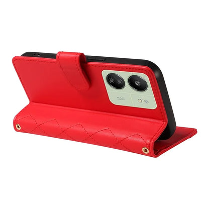 For Xiaomi Redmi 13C 5G / 13C 4G / 13R 5G /  Poco C65 4G / Poco M6 5G Case Wallet Rhombus Leather Phone Cover with Shoulder Strap, Wrist Strap