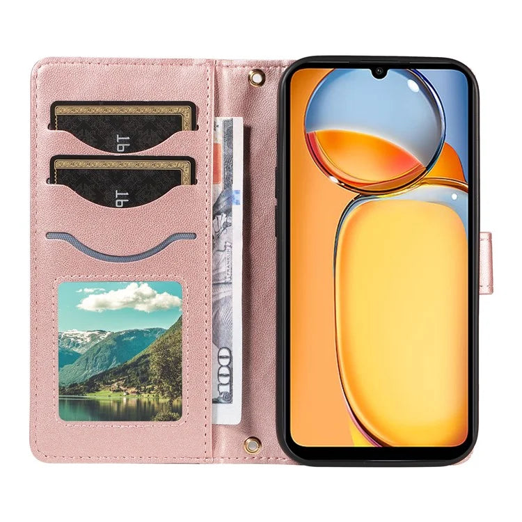 For Xiaomi Redmi 13C 5G / 13C 4G / 13R 5G /  Poco C65 4G / Poco M6 5G Case Wallet Rhombus Leather Phone Cover with Shoulder Strap, Wrist Strap