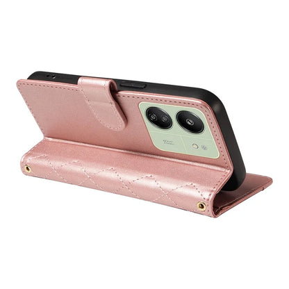 For Xiaomi Redmi 13C 5G / 13C 4G / 13R 5G /  Poco C65 4G / Poco M6 5G Case Wallet Rhombus Leather Phone Cover with Shoulder Strap, Wrist Strap