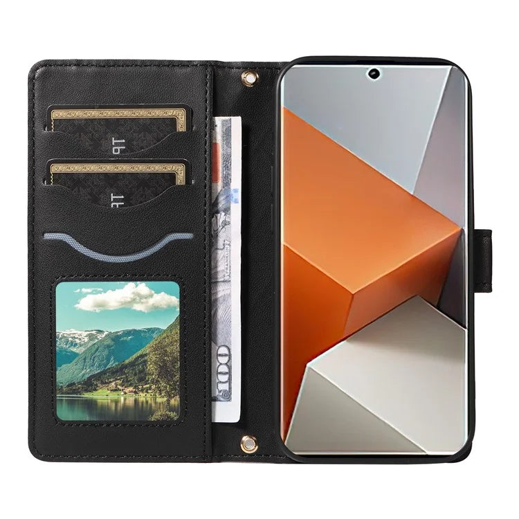 For Xiaomi Redmi Note 13 Pro+ 5G Case Wallet Rhombus Leather Phone Cover with Shoulder Strap, Wrist Strap