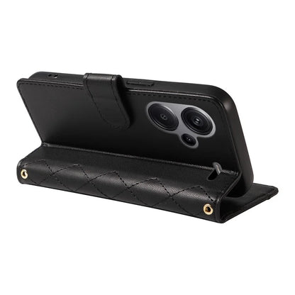 For Xiaomi Redmi Note 13 Pro+ 5G Case Wallet Rhombus Leather Phone Cover with Shoulder Strap, Wrist Strap