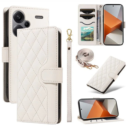 For Xiaomi Redmi Note 13 Pro+ 5G Case Wallet Rhombus Leather Phone Cover with Shoulder Strap, Wrist Strap