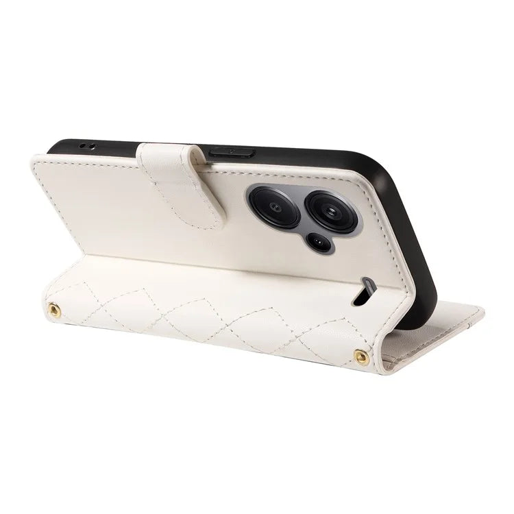 For Xiaomi Redmi Note 13 Pro+ 5G Case Wallet Rhombus Leather Phone Cover with Shoulder Strap, Wrist Strap