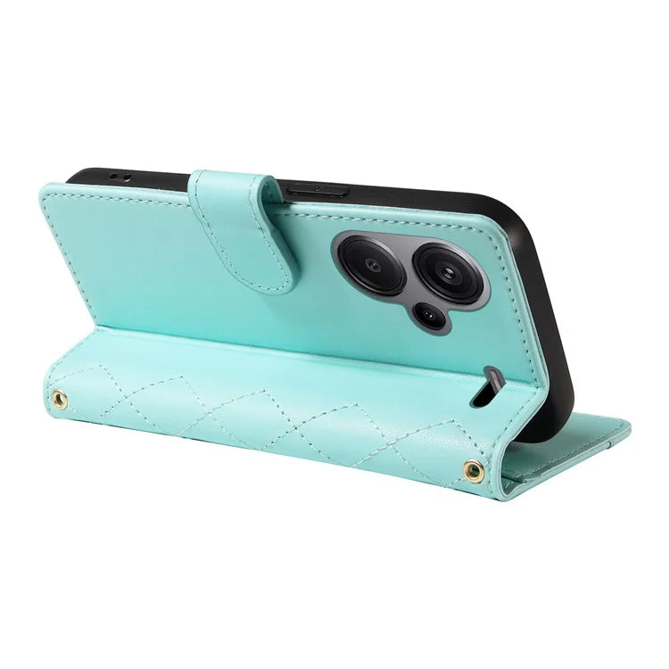 For Xiaomi Redmi Note 13 Pro+ 5G Case Wallet Rhombus Leather Phone Cover with Shoulder Strap, Wrist Strap