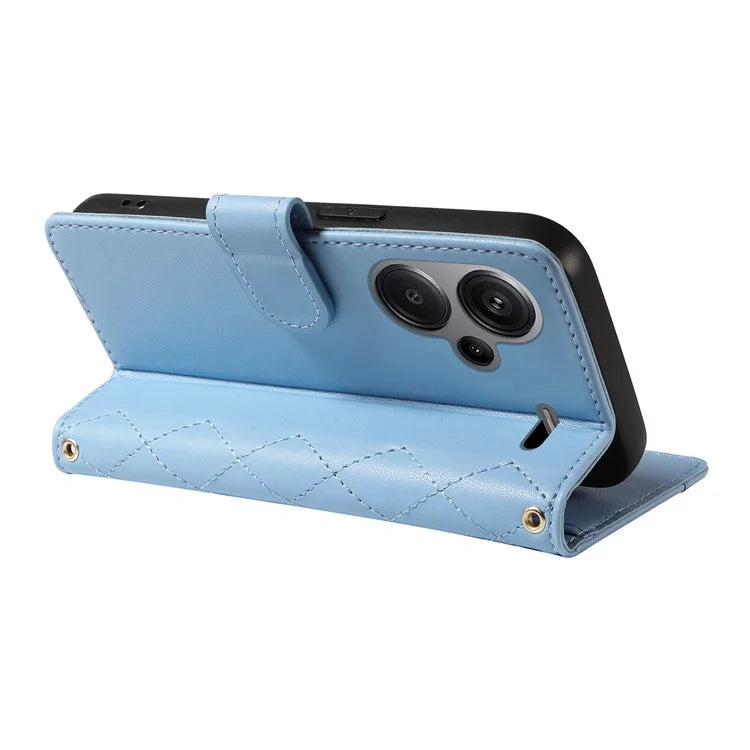 For Xiaomi Redmi Note 13 Pro+ 5G Case Wallet Rhombus Leather Phone Cover with Shoulder Strap, Wrist Strap