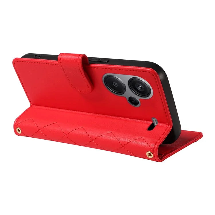 For Xiaomi Redmi Note 13 Pro+ 5G Case Wallet Rhombus Leather Phone Cover with Shoulder Strap, Wrist Strap
