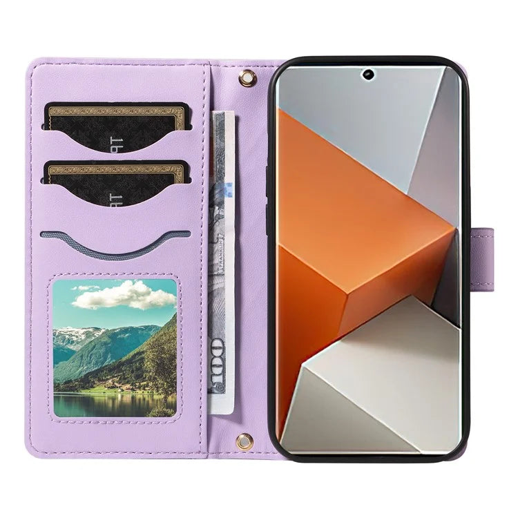 For Xiaomi Redmi Note 13 Pro+ 5G Case Wallet Rhombus Leather Phone Cover with Shoulder Strap, Wrist Strap